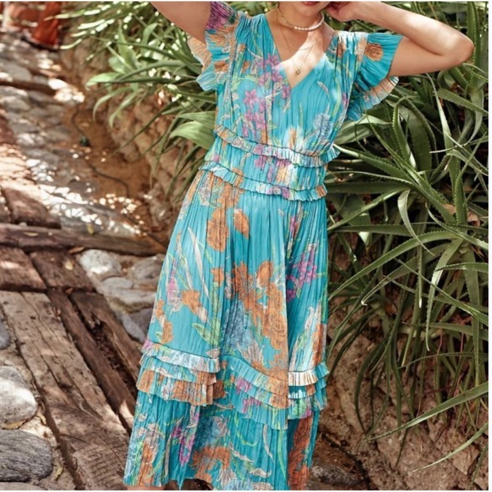 Current Air Anthropologie Sereia Botanical Motif Midi Dress